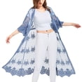 thumbnail image 1 of Bathing Suit Cover Ups for Women Lace Kimono Cardigan Embroidery Bikini Beachwear Coverup, Blue, OneSize, 1 of 6