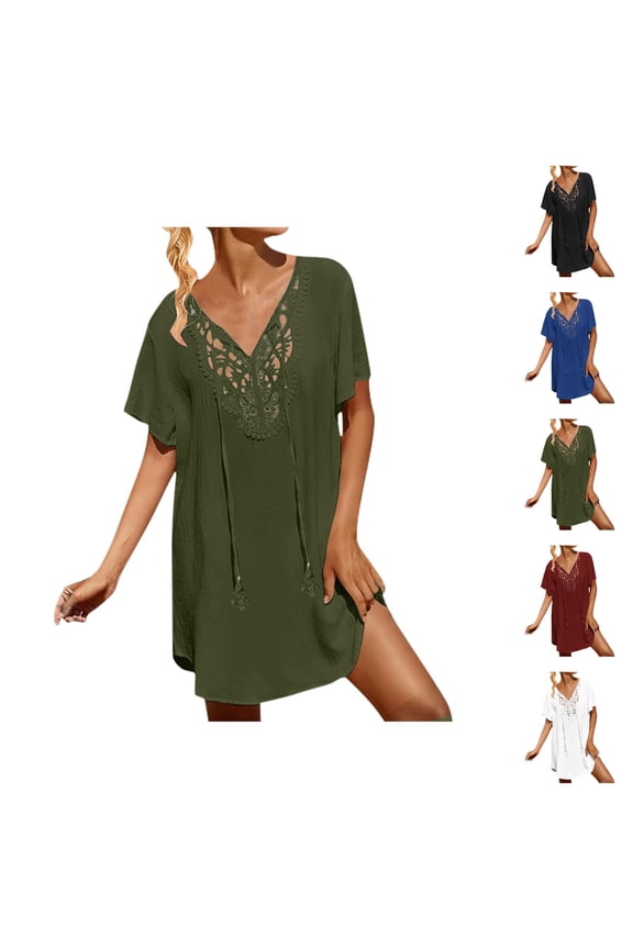 Bathing Suit Cover Up for Women Bathing Suit Cover Up Swimwears Cover Ups Beach Lace Crochet V Neck Dress for Women – Sheer Beachwear Overlayer for Swimsuits and Relaxation