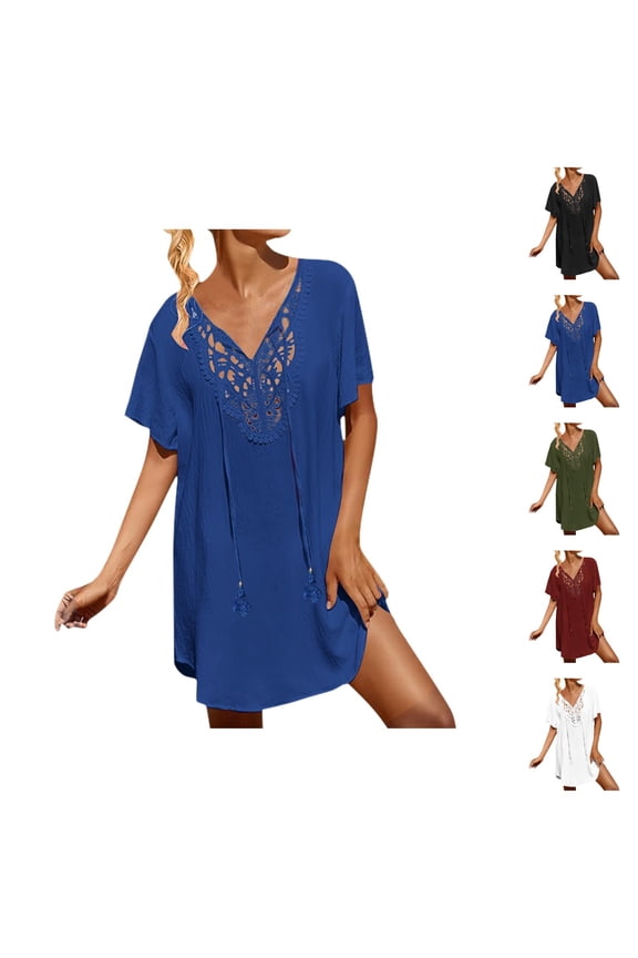 Bathing Suit Cover Up for Women Bathing Suit Cover Up Swimwears Cover Ups Beach Lace Crochet V Neck Dress for Women – Sheer Beachwear Overlayer for Swimsuits and Relaxation