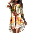 thumbnail image 1 of Bathing Suit Cover Up Women Swimsuit Dress Bikini Beach Tunic Top Crochet Women's Summer Casual Turn-down Collar Long Sleeve Printed Smock Buttons With Pocket Shirt Dresses Yellow S, 1 of 6