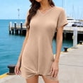 thumbnail image 1 of Bathing Suit Cover up Dress for Women Waffles Knit Beach Mini Dress Short Sleeve Summer Swimsuit Coverup Swimwear Khaki XL, 1 of 9