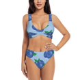 thumbnail image 1 of Bathing Suit For Women, Blueberry Print Blue High Waisted Bikini Set Bathing Suit Cross Lace Up Swimsuit, 1 of 1