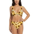 thumbnail image 1 of Bathing Suit For Women, Brown Leaf Pattern Sunflower High Waisted Bikini Set Bathing Suit Cross Lace Up Swimsuit, 1 of 1
