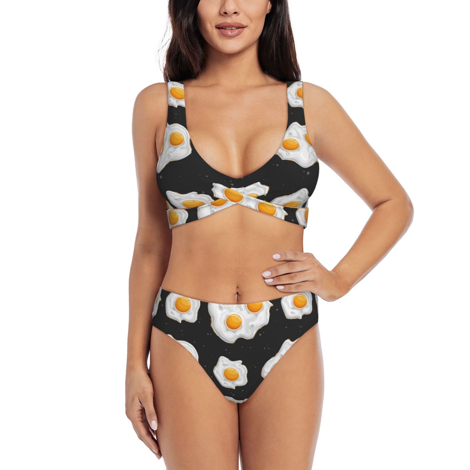 Bathing Suit For Women, Cute Fried Egg High Waisted Bikini Set 
