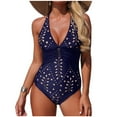 thumbnail image 1 of Bathing Suit Sevevn Women's One-piece Swimsuit with Removable Padding Tummy Control Bathsuit Dark Blue XL, 1 of 7
