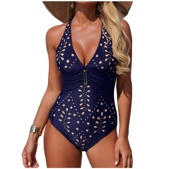 Bathing Suit Sevevn Women's One-piece Swimsuit with Removable Padding Tummy Control Bathsuit Dark Blue XL