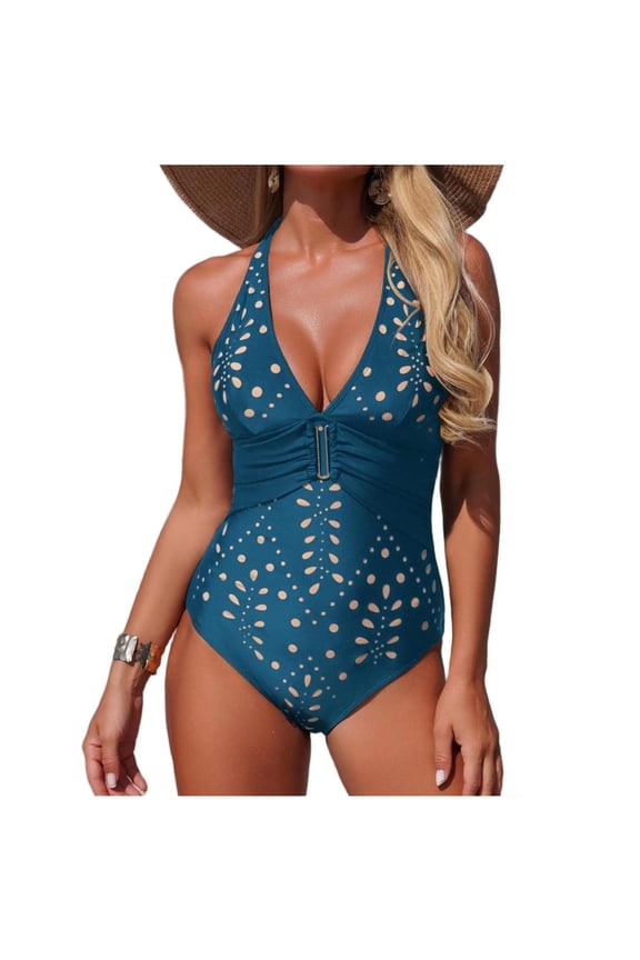 Bathing Suit Sevevn Women's One-piece Swimsuit with Removable Padding Tummy Control Bathsuit Navy S