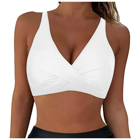 Bathing Suit Tops Tankini Women Lace Up Swimwear Tops Full Coverage Bikini Top Push Up Swim Crop Top Tie Back Bathing Suit Tops Female Womens Bikini & Tankini Tops(White,XL)