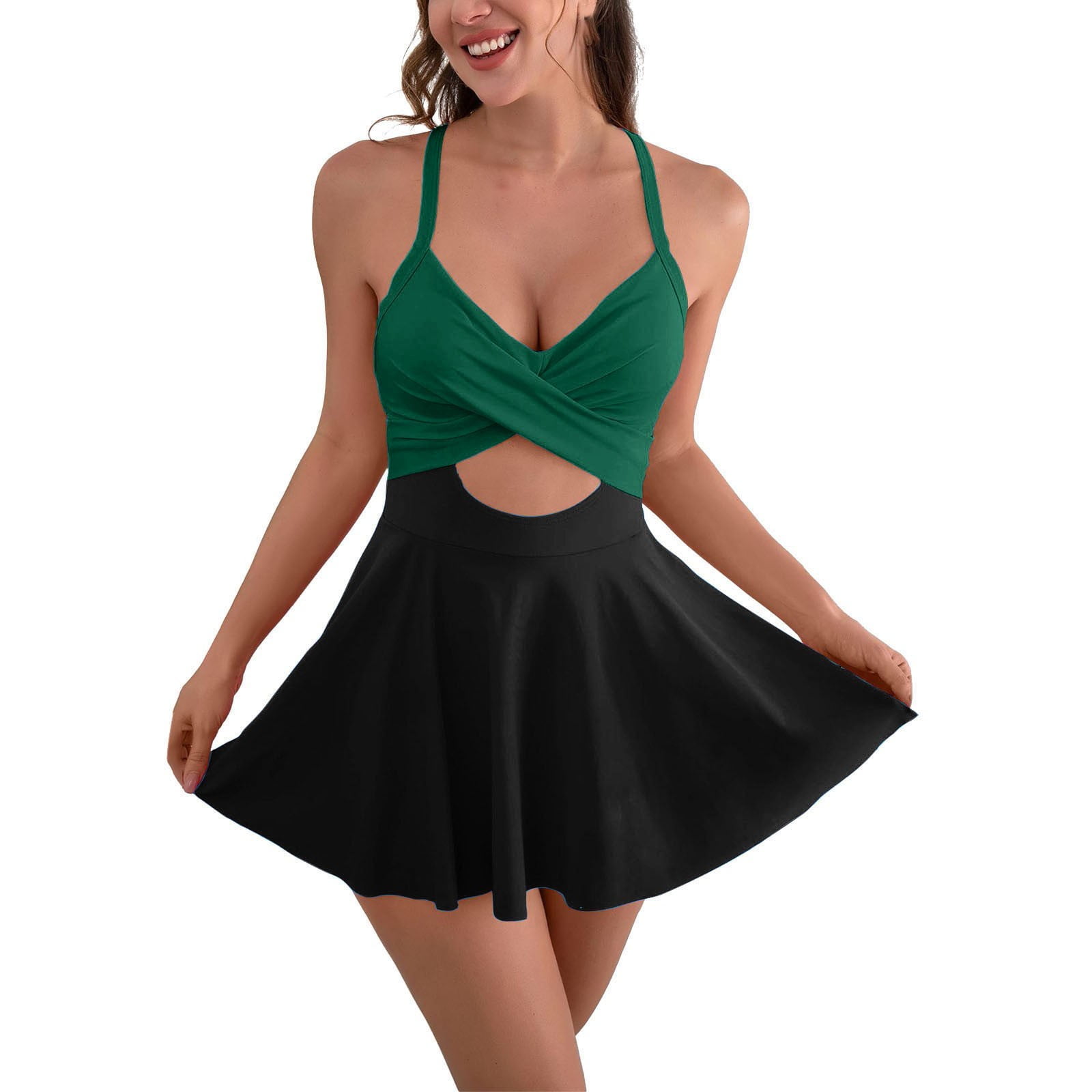 Bathing Suit for Women V-Neck Spahetti Straps Tummy Control One Piece ...