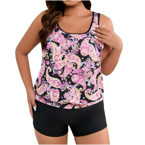 Bathing Suit for Women Wycnly Womens Plus Size Swimsuit Two Piece Swimsuits for Women Retro Ethnic Style Print Modest Tankini Sets Ladies Moest Swimwear with High Waist Boyshorts