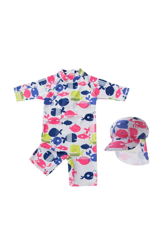 Bathing Suit for Boys Jump Fashion Cartoon Fish Printed Speed Dry Surfing Hat Boys Summer Clothes,Blue,3