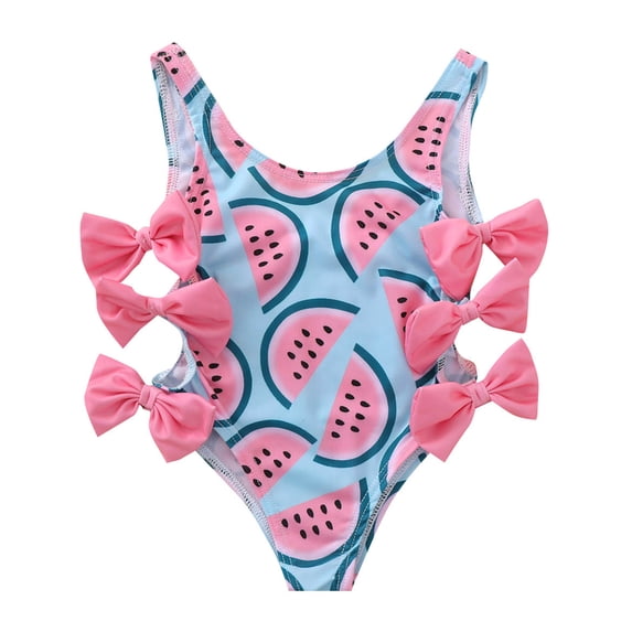 Bathing Suit for Girls One Piece Toddler Swimsuit Girl 3T, Girls Summer Floral Print Swimsuit With Bow Back Detail Ruffle Bathing