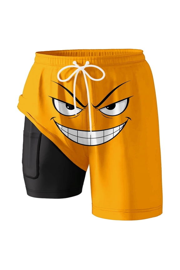 Bathing Suit for Men Print Double Layer Board Surfing Beach Essentials for Men,Orange,4XL