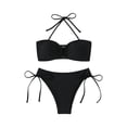 thumbnail image 1 of Bathing Suit for Women Halter Ring Linked Tie Side Bikini Sets Two Piece Swimsuit (Black,L), 1 of 6