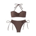thumbnail image 1 of Bathing Suit for Women Halter Ring Linked Tie Side Bikini Sets Two Piece Swimsuit (Brown,S), 1 of 6