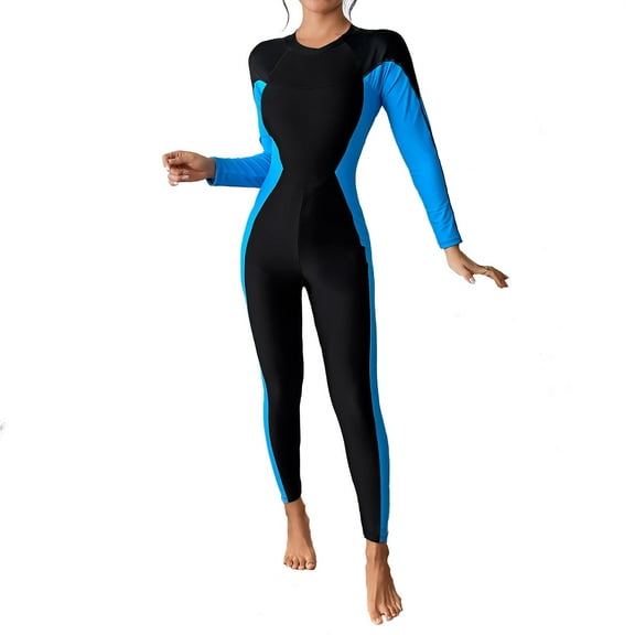 Bathing Suit for Women Tummy Control Long-sleeved Shirts Long Pants Swimsuits Diving Suits Tight Zipper Surfing Suits Blue,S