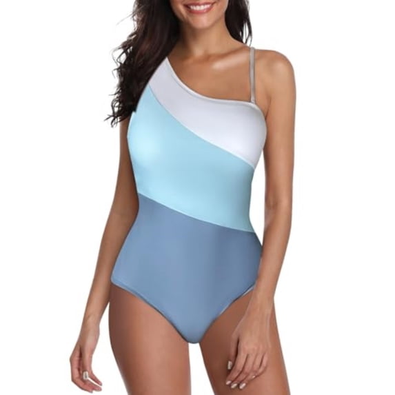 Bathing Suit for Women Tummy Control One Shoulder Asymmetric Resort Swimsuit, M