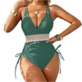 thumbnail image 1 of Bathing Suit for Women Tummy Control Sexy Deep V Neck Open Back High Leg Cheeky Resort Swimsuit Green S, 1 of 5