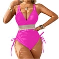 thumbnail image 1 of Bathing Suit for Women Tummy Control Sexy Deep V Neck Open Back High Leg Cheeky Resort Swimsuit Hot Pink XL, 1 of 5