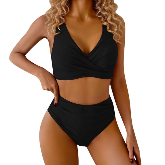 Bathing Suit for Women Two Piece Swimsuit High Waisted Bikini V Neck Front Two Piece Swimsuit Bathing