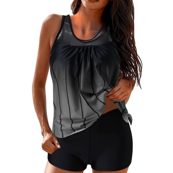 Bathing Suit for Women Two Piece Swimwear Tummy Control Swimsuits Side Knot Vintage Tankini Top with Boyshort