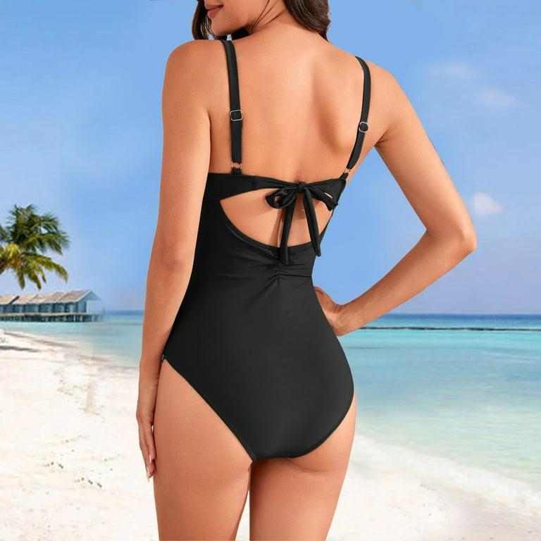 Bathing Suit for Women Women S Swimsuit Black Cute Solid Color High Waist Bathing Suits Xl