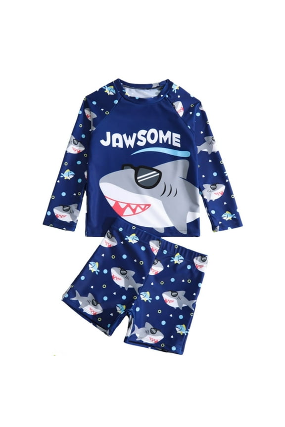 Bathing Suits Boys Toddler Boys Two Piece Swimsuits Short Sleeve Cute Print Top Shorts Set Swimwear Children's High Waisted Swim Trunks Toddler Boy Swim Set,3-4 Years