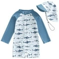 thumbnail image 1 of Bathing Suits For Girls One Piece Infant Boy Girls One Piece Swimsuit Long Sleeve Zipper Cartoon Swimwear Sunsuit Toddler Bathing Suits with Sun Hat, 1 of 6