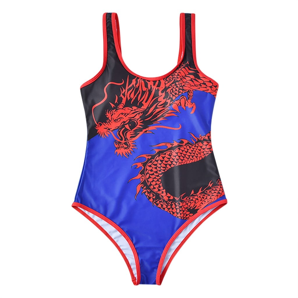 Bathing Suits For Women Chinese Dragon Print Sling Bikini Swimwer Swimwear Blue Size S