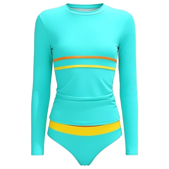Bathing Suits for Girls 2 Piece Girls Rash Guard Swimsuit 2 Piece Long Sleeve One Piece Front Zipper UPF 50+ Bathing Suits with Swim Shorts 6-14 Years