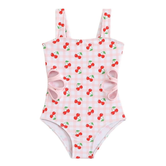 Bathing Suits for Teens Cherry Print Sleeveless One Piece Fashion Swimsuit with Adjustable Straps for Kids Teen Girls Baby Bathing Suit Girl Pink 6 Years