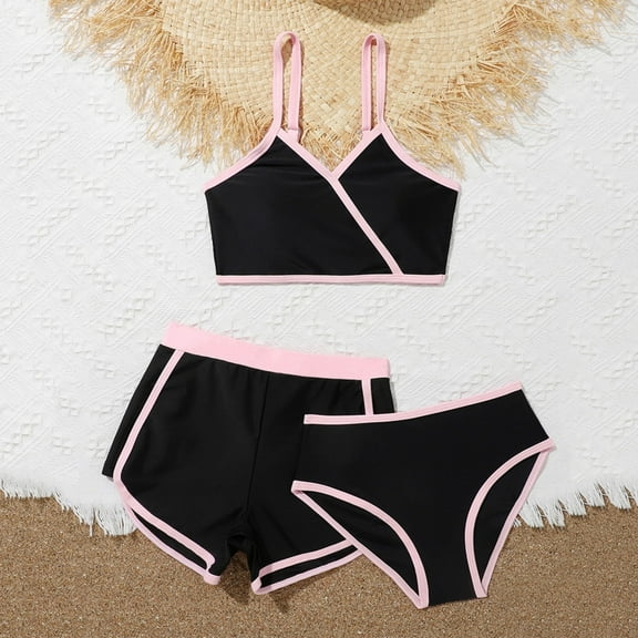 Girls Bathing Suit Girls' 3 Piece Set with Shorts Sporty Cute Swimsuits for Girls 8-9 Years