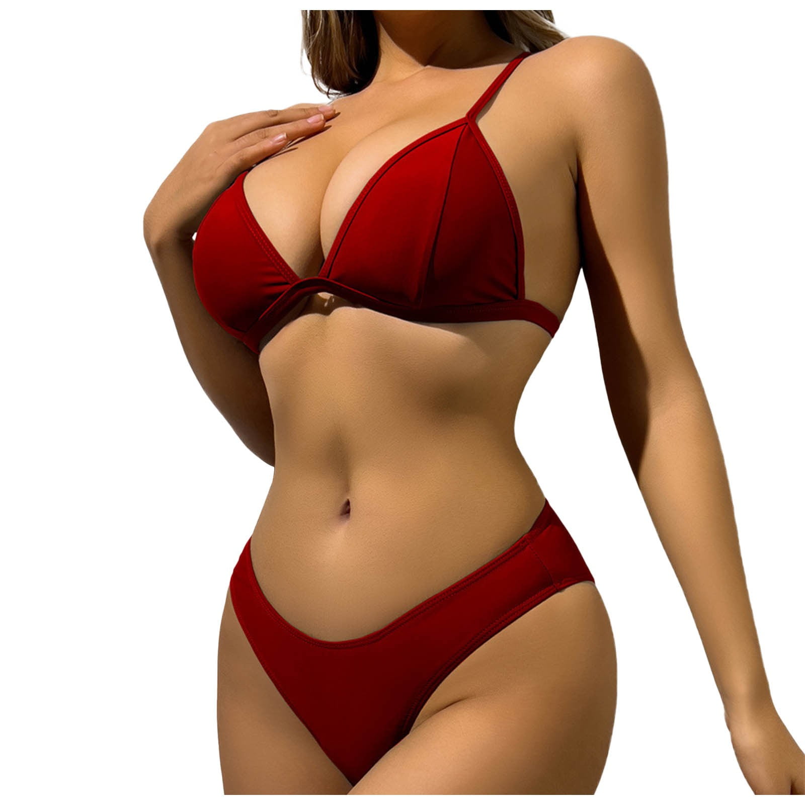 Bathing Suits For Senior Women 2024 New Women S Split Swimsuit Bikini Solid Color Swimsuit