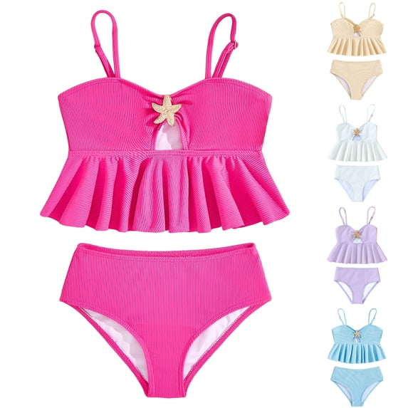 Bathing Suits for Teens 13-14 Girls Swimsuit Two Pieces Bikini Set Ruffle Bathing Suits Adjustable Straps with Padad Tankini Swimwear