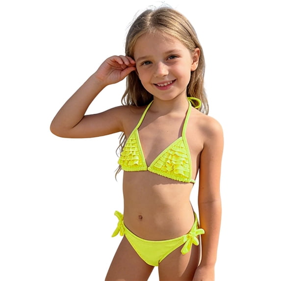 Bathing Suits for Zipper Long Sleeve 1 Piece Rash Guard Rash Guard Ruffle Swimwear Summer Outdoor Tops Yellow 7-8Y
