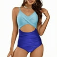 thumbnail image 1 of Bathing Suits for Women Plus Size Womens Cutout Swimsuit One Piece Ruched Bathing Suit Color Block Adjustable Straps Pad Swimwear Sky Blue M, 1 of 7