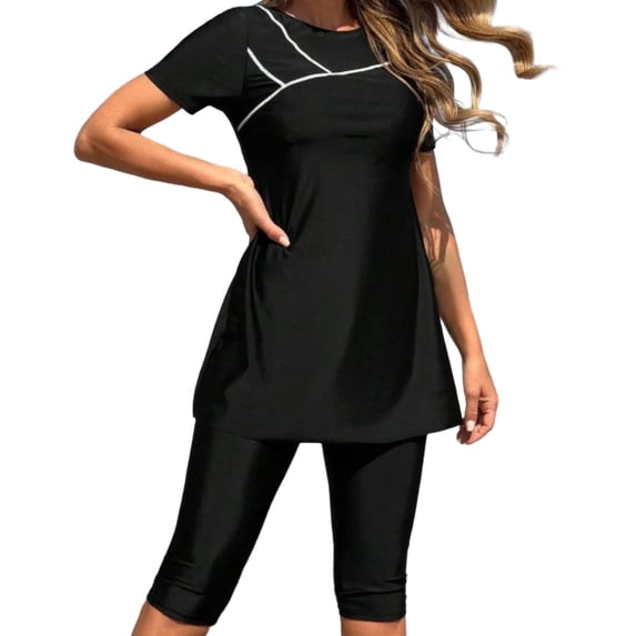 Bathing Suits for Women Short Sleeve Modest Surfing Suits Two Piece Swimsuits with Shorts Tummy Control Swimwear Summer Clothes