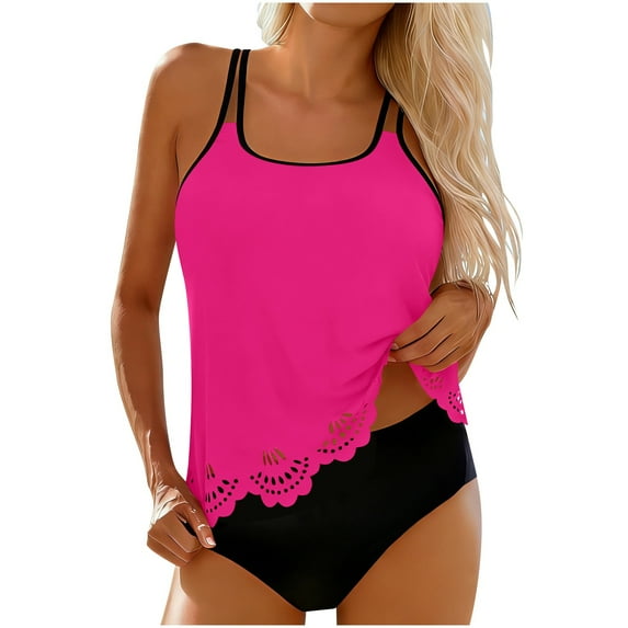 Bathing Suits for Women Tummy Control 2 Piece Swimsuits Crisscross Tie Back Tankini Top with Bottom Modest Swimwear