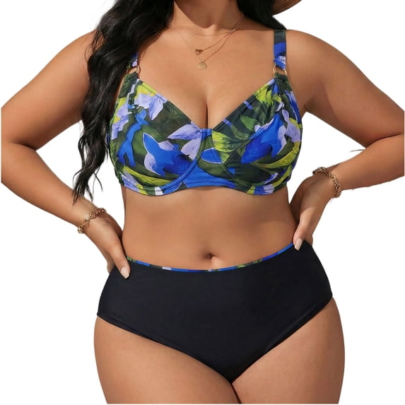 Bathing Suits for Women V Neck Push Up 2 Piece Swimwear with Bottom Tummy Control Swimsuit Summer Clothes