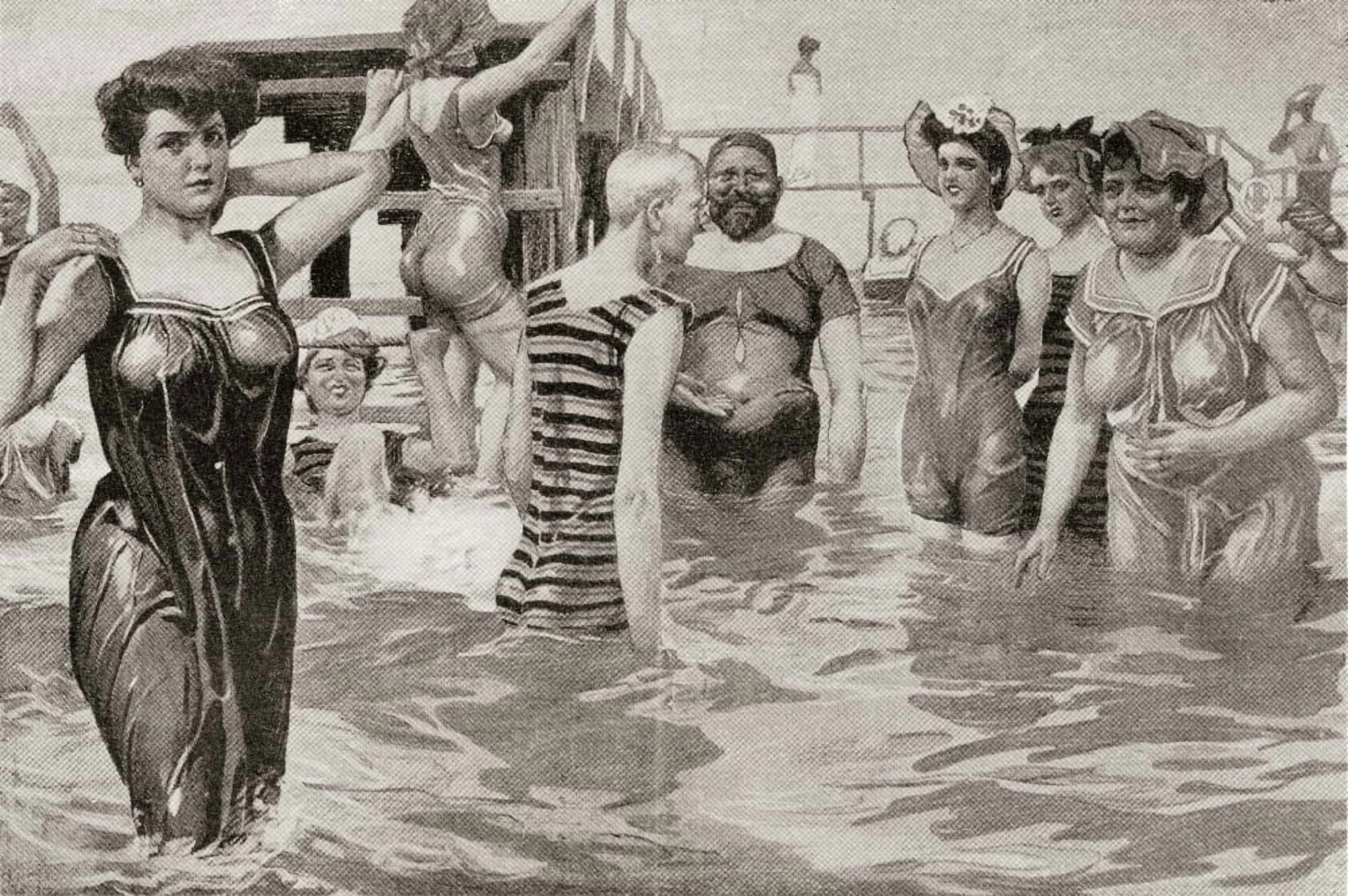 Bathing acquaintances in the 19th century From Illustrierte Sittengeschichte vom Mittelalter bis zur Gegenwart by Eduard Fuchs published 1909 Canvas Art - Ken Welsh Design Pics (34 x 22)