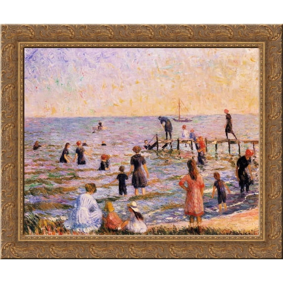 Bathing at Bellport, Long Island 24x20 Gold Ornate Wood Framed Canvas Art by William James Glackens