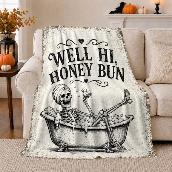 Bathing ornate motif With Duck And Decorative Lettering, Soft Flannel Blanket with Vintage ornate motif Humor Print, Housewarming Gift and Home Decor for Bedroom and Living Room