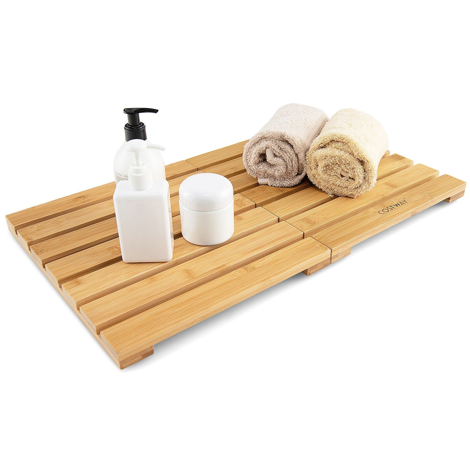 Bathmat Bamboo Shower Mat with Non Slip Pad Color Natural