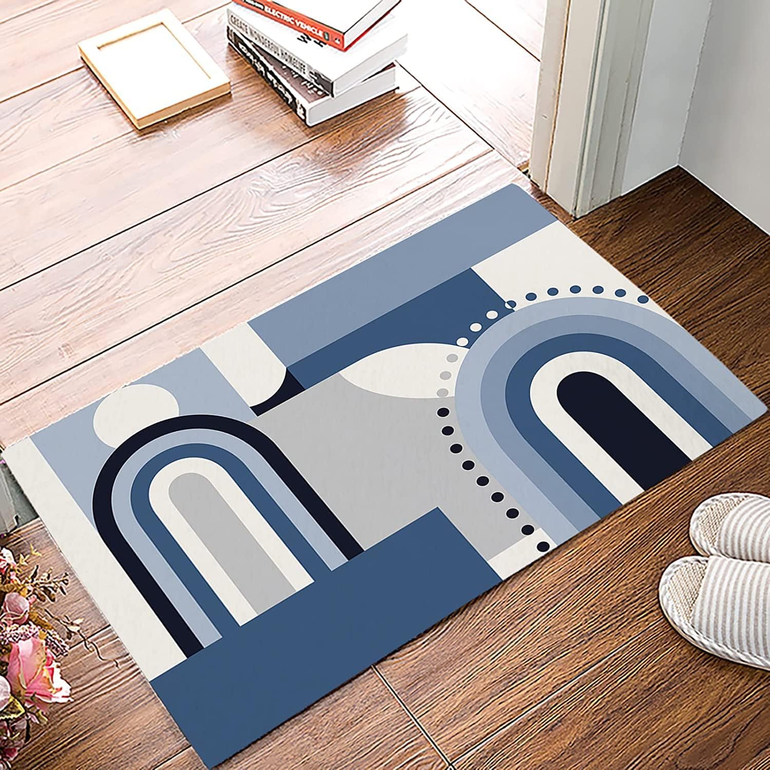 Bathmat Doormat Abstract Blue Grey Geometric Mid Century Winter Bath