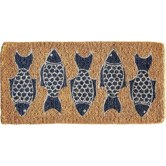 Bathmat Doormat Creative Co-Op Fish Print Natural Doormat Door Mats Doormat Indoor Entrance Bathmat Doormat Home Decor Housewarming Decor 30x17 Inch