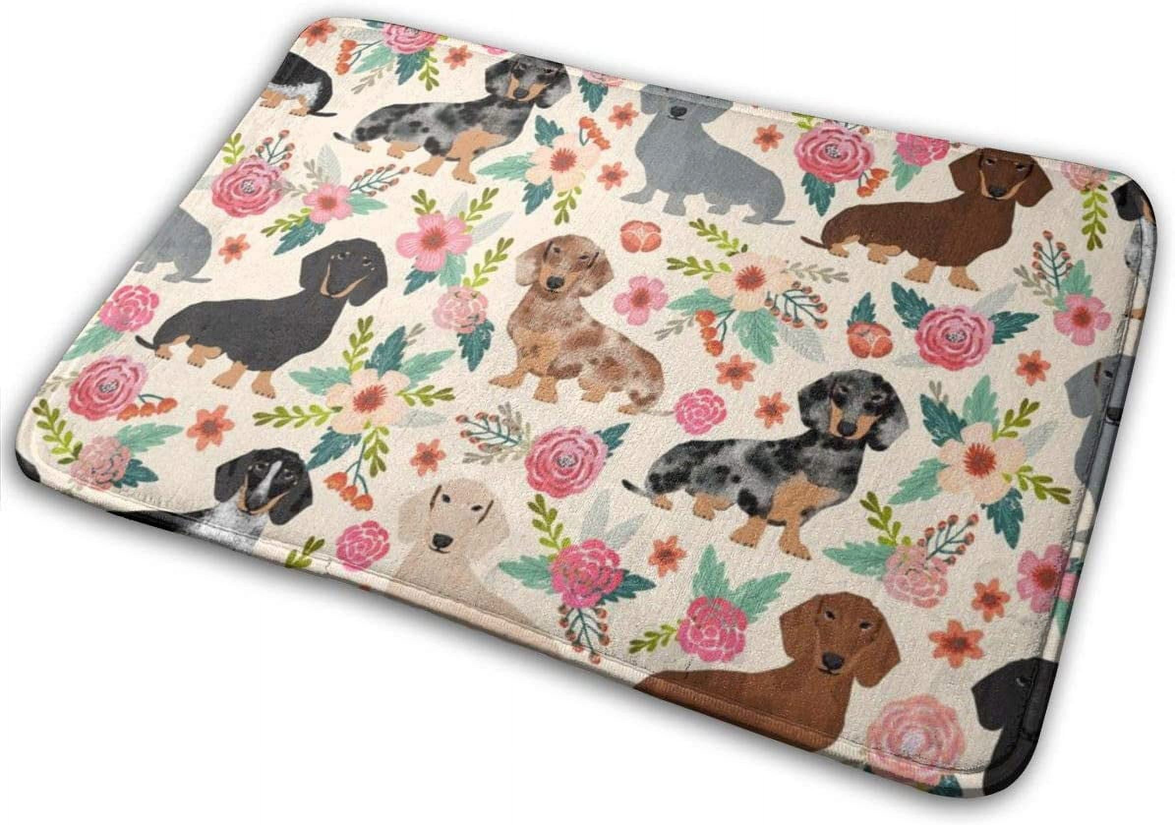 Bathmat Doormat Floral Vintage Flowers Fabric Dachshunds Front Entrance