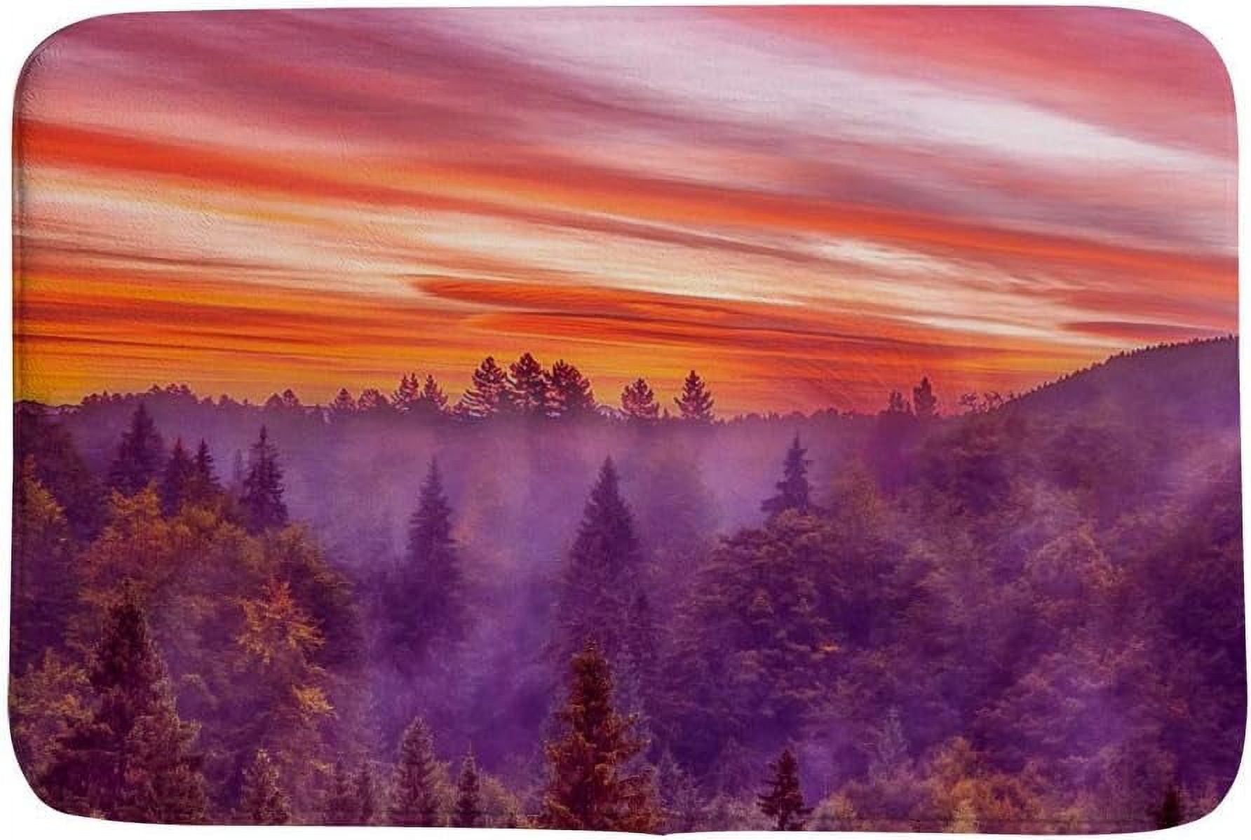 Bathmat Doormat Pink Mountain Forest Mist Landscape Kitchen Rug Mat