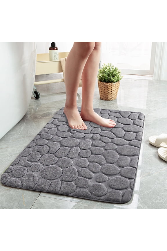 Bathmat Rugs Memory Foam 16*24 Inches Dark Gray,PVC Non-Slip Buttom Machine Washable Shower Rugs ,Super Water Absorbent Soft Memory Foam Bath Mat Non Slip Cobblestone Patterm Bathroom Rug Carpet