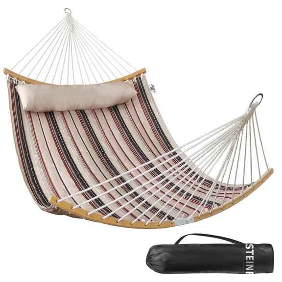 Bathonly 11 feet 2-Person Hammock Quilted Fabric with Pillow, 450 lbs Capacity, Havana Brown