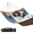 thumbnail image 1 of Bathonly 11 feet 2-Person Hammock Quilted Fabric with Pillow, 450 lbs Capacity, JeansBlue, 1 of 9